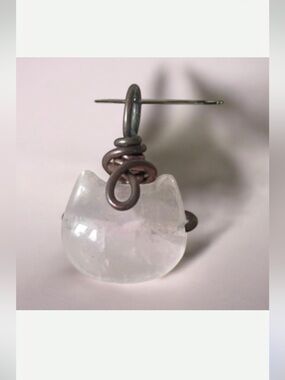 Hello Kitty Pink Rose Quartz Pendant with Copper Wire Wrap